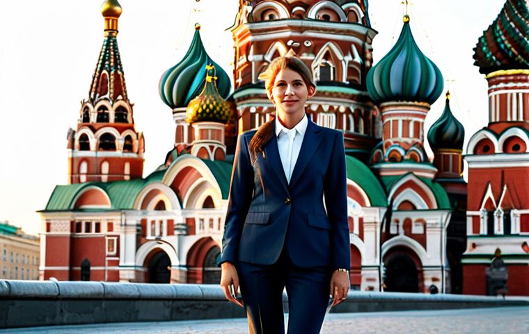 **

A professional businesswoman in a stylish, fully clothed power suit, standing in front of the iconic Saint Basil's Cathedral in Moscow, Russia.  The scene is bathed in the golden light of late afternoon. Safe for work, appropriate content, modest clothing, professional attire, perfect anatomy, correct proportions, natural pose, professional photography, high quality.

**