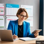 자기주도학습코치 자격증 인기 과목 분석 - A professional female coach in her 30s conducting an online self-organization workshop for Russian-s...
